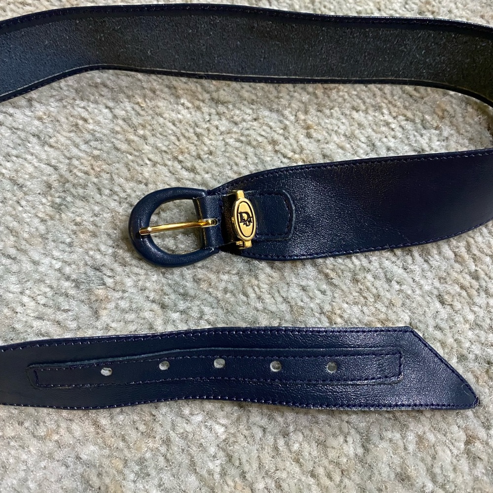 Vintage Dior genuine Leather/suede belt in Navy Blue size large